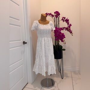 Elegant White Eyelet Dress